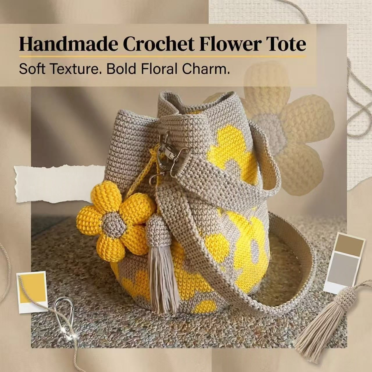 Hand-Crocheted Flower Tote Bag