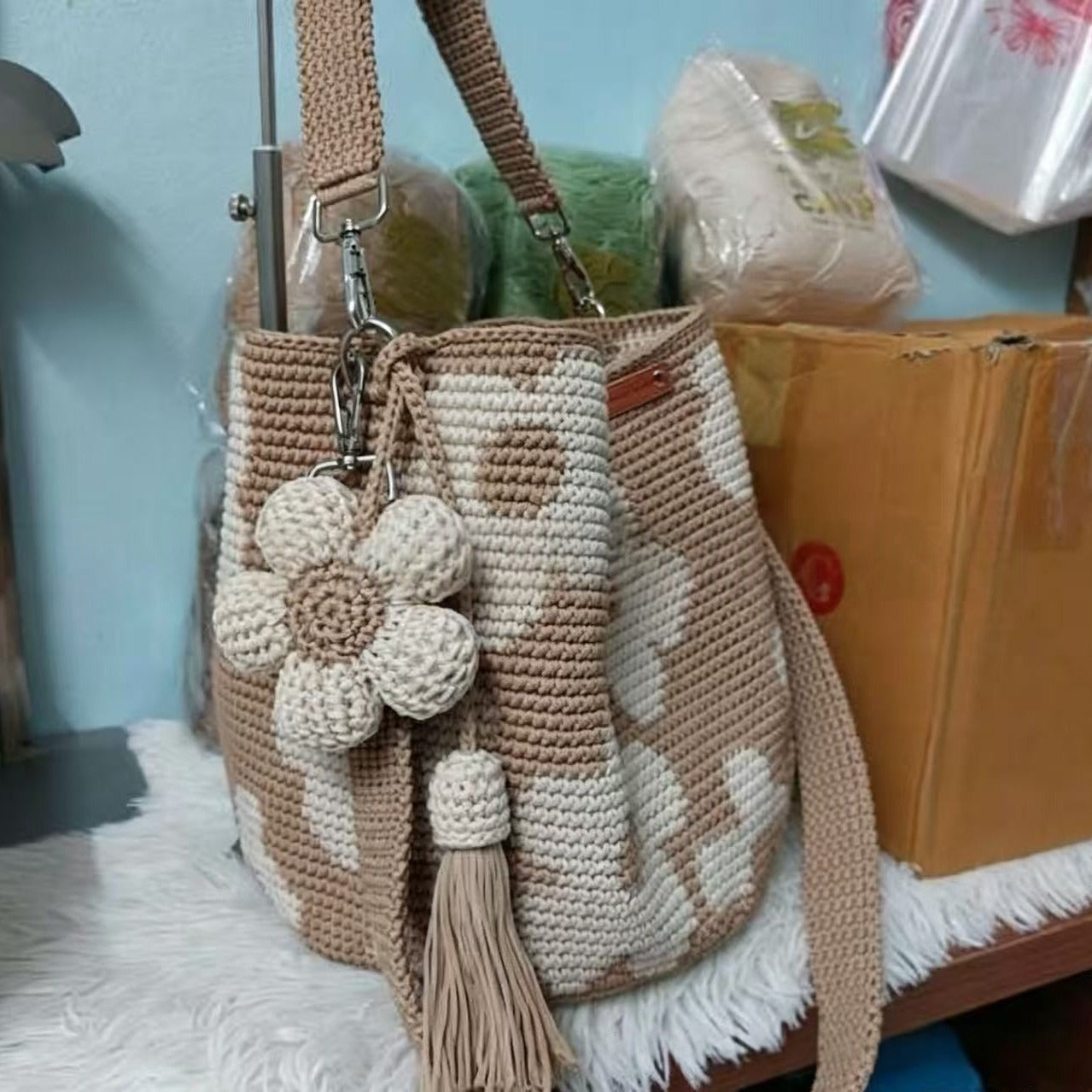 Hand-Crocheted Flower Tote Bag