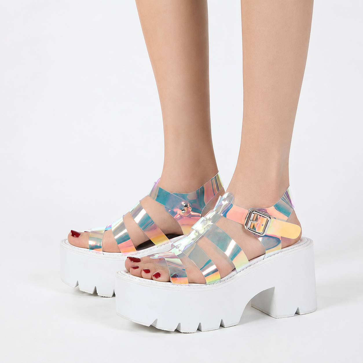Colorful White Platform Sandals for Plus Size Women